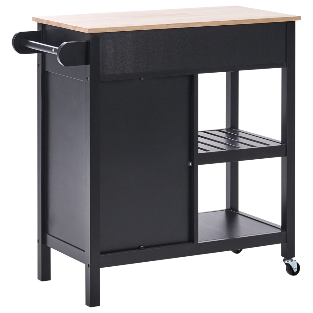 Carrello da cucina in MDF bianco con ripiano in legno chiaro Scaffali per armadietto con rotelle Cassettiera scandinava