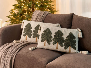 Set di 2 cuscini decorativi in tessuto di cotone beige chiaro e verde con motivo natalizio decorativo 30 x 50 cm Accessorio per la casa