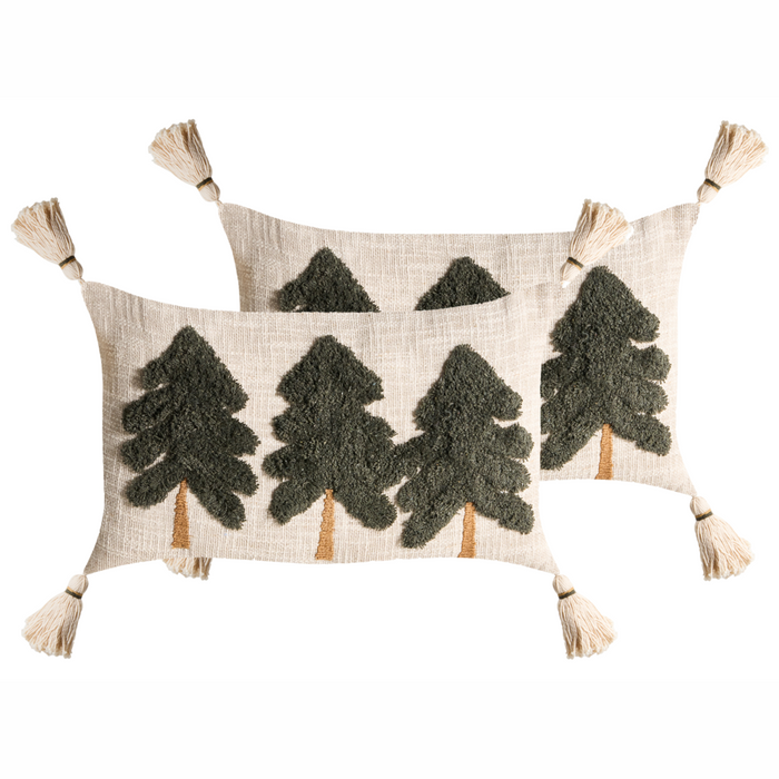 Set di 2 cuscini decorativi in tessuto di cotone beige chiaro e verde con motivo natalizio decorativo 30 x 50 cm Accessorio per la casa