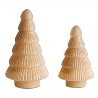 Set di 2 statuine decorative Alberi di Natale in vetro beige Decorazione festiva Fatte a mano 2 diverse dimensioni