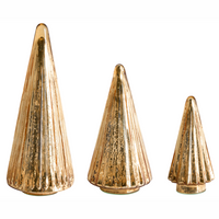 Set di 3 statuine decorative Alberi di Natale in vetro dorato Decorazione festiva Fatte a mano 3 diverse dimensioni