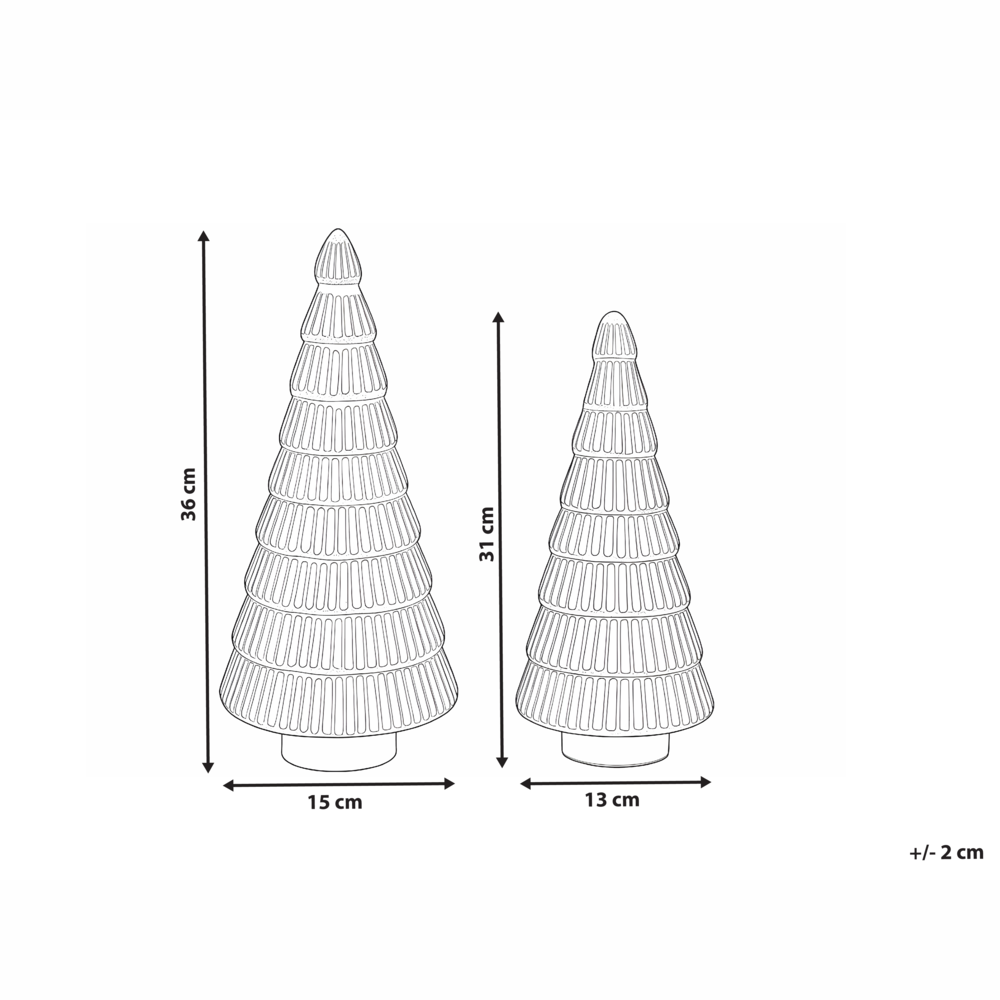 Set di 2 statuine decorative Alberi di Natale in vetro verde e rosso Decorazione festiva Fatte a mano 2 diverse dimensioni