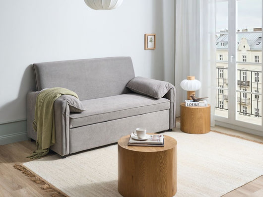 Divano letto in tessuto grigio con funzione letto pieghevole Divano minimalista