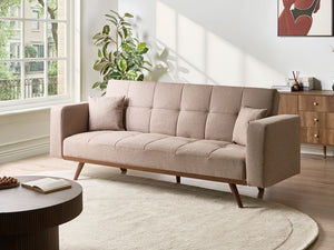 Divano letto marrone chiaro Rivestimento in poliestere Trapuntato 3 posti Gambe in ferro Braccioli tradizionali Stile tradizionale Soggiorno