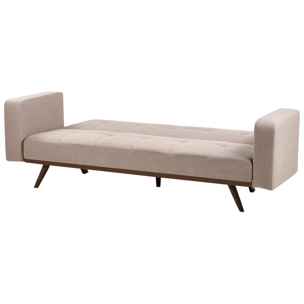 Divano letto marrone chiaro Rivestimento in poliestere Trapuntato 3 posti Gambe in ferro Braccioli tradizionali Stile tradizionale Soggiorno