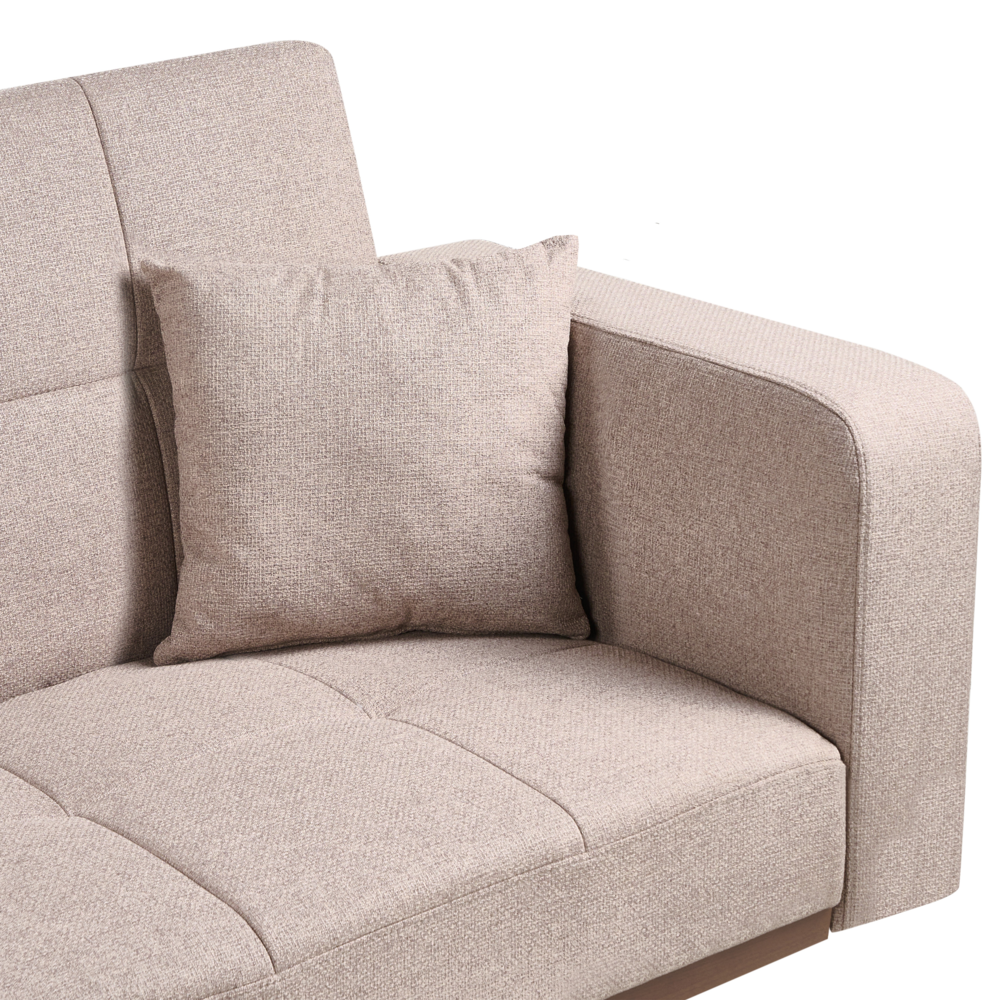 Divano letto marrone chiaro Rivestimento in poliestere Trapuntato 3 posti Gambe in ferro Braccioli tradizionali Stile tradizionale Soggiorno