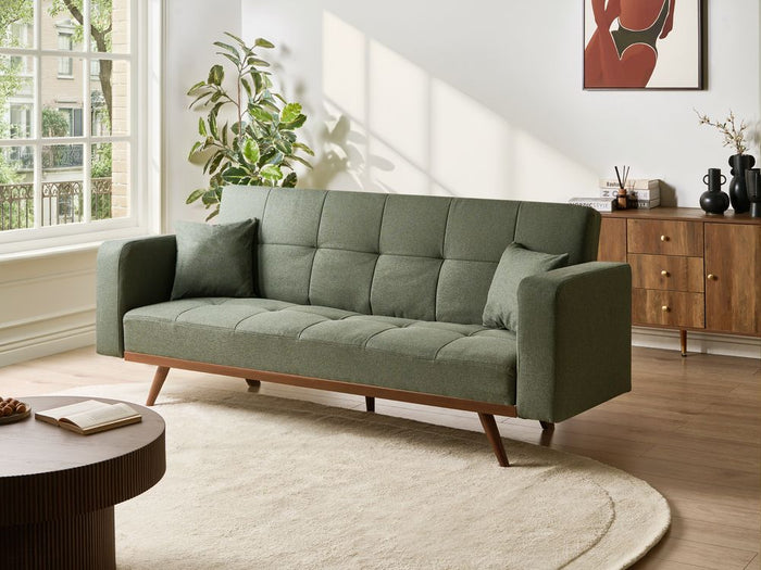 Divano letto verde Rivestimento in poliestere Trapuntato 3 posti Gambe in ferro Braccioli tradizionali Stile tradizionale Soggiorno