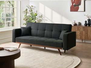 Divano letto nero Rivestimento in poliestere Trapuntato 3 posti Gambe in ferro Braccioli tradizionali Stile tradizionale Soggiorno