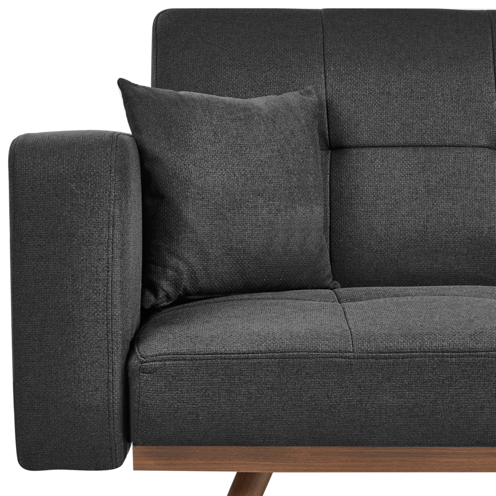 Divano letto nero Rivestimento in poliestere Trapuntato 3 posti Gambe in ferro Braccioli tradizionali Stile tradizionale Soggiorno