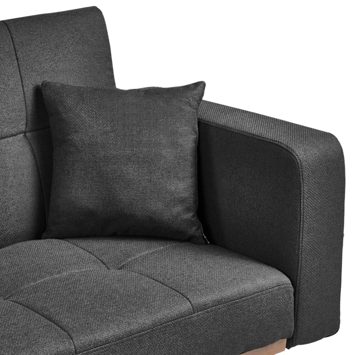 Divano letto nero Rivestimento in poliestere Trapuntato 3 posti Gambe in ferro Braccioli tradizionali Stile tradizionale Soggiorno