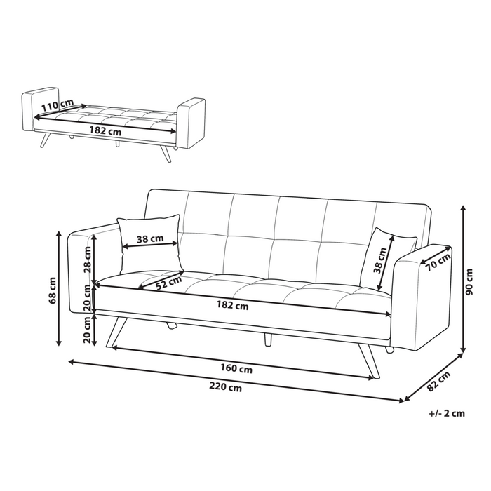 Divano letto nero Rivestimento in poliestere Trapuntato 3 posti Gambe in ferro Braccioli tradizionali Stile tradizionale Soggiorno