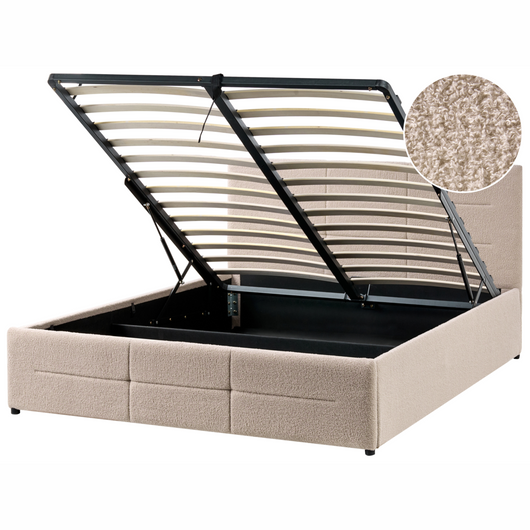 Letto ottomano beige bouclé 140x200 cm con testiera sollevabile e base a doghe Design moderno