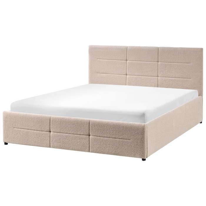 Letto ottomano beige bouclé 140x200 cm con testiera sollevabile e base a doghe Design moderno