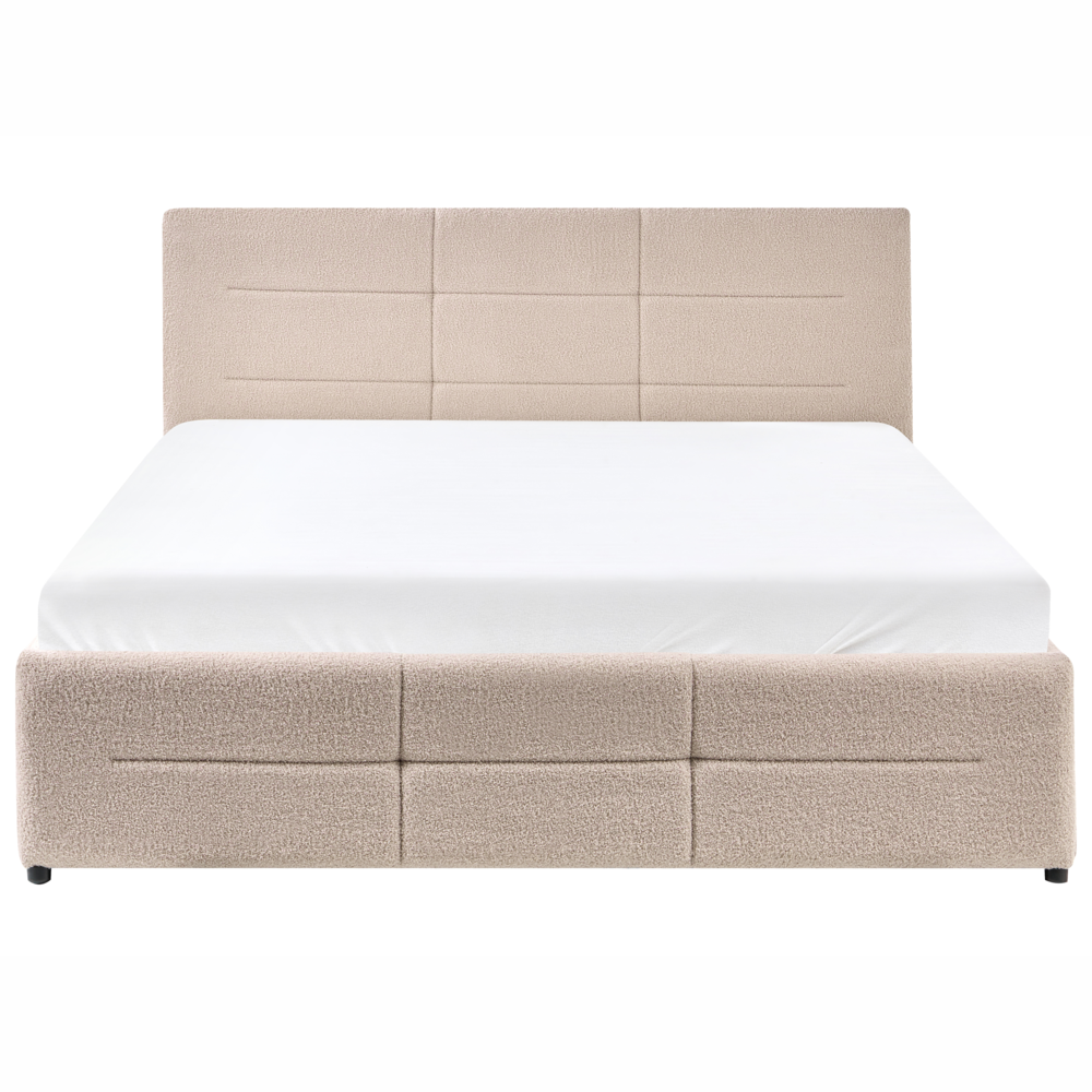 Letto ottomano beige bouclé 140x200 cm con testiera sollevabile e base a doghe Design moderno