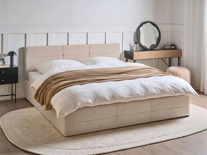 Letto ottomano beige bouclé 180x200 cm con testiera sollevabile e base a doghe Design moderno