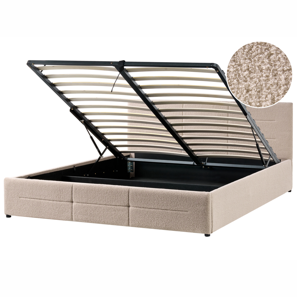 Letto ottomano beige bouclé 180x200 cm con testiera sollevabile e base a doghe Design moderno