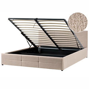 Letto ottomano beige bouclé 180x200 cm con testiera sollevabile e base a doghe Design moderno