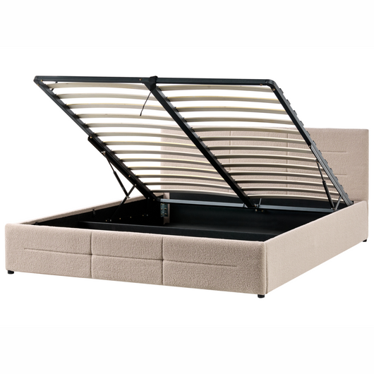 Letto ottomano beige bouclé 180x200 cm con testiera sollevabile e base a doghe Design moderno