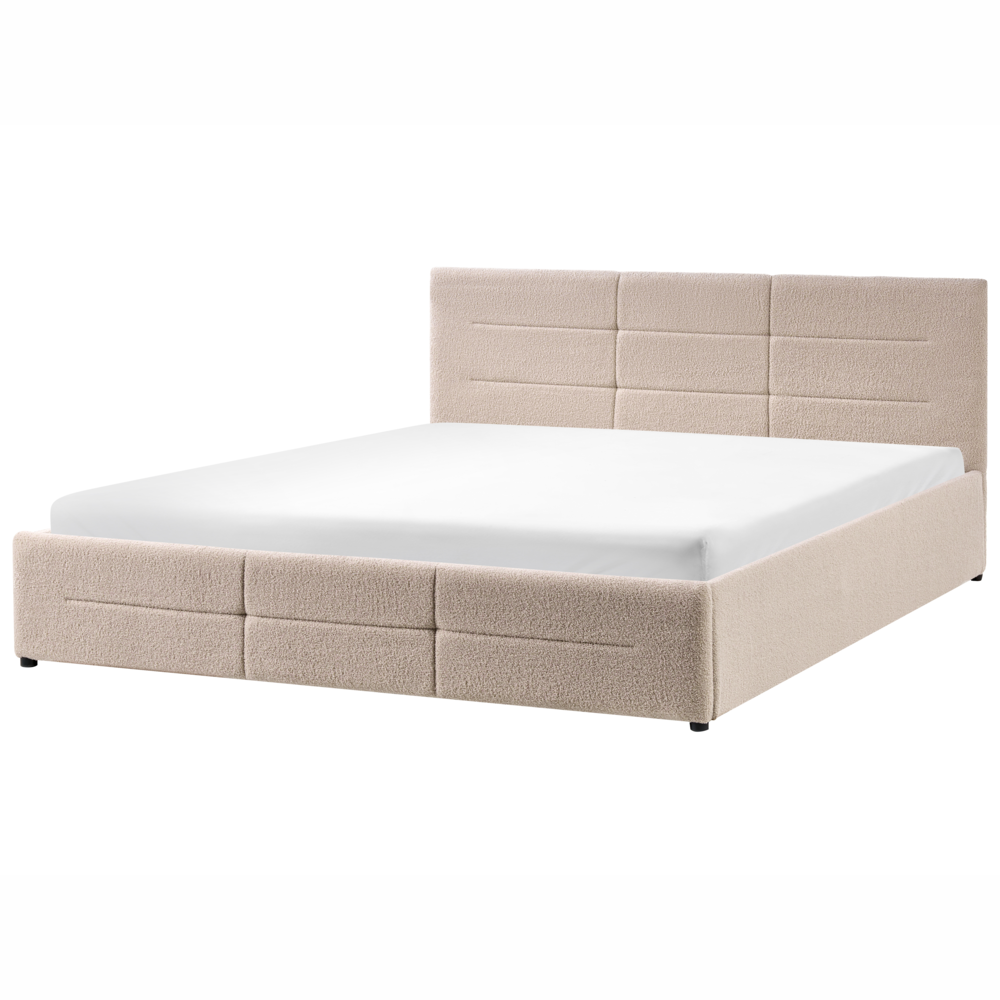 Letto ottomano beige bouclé 180x200 cm con testiera sollevabile e base a doghe Design moderno