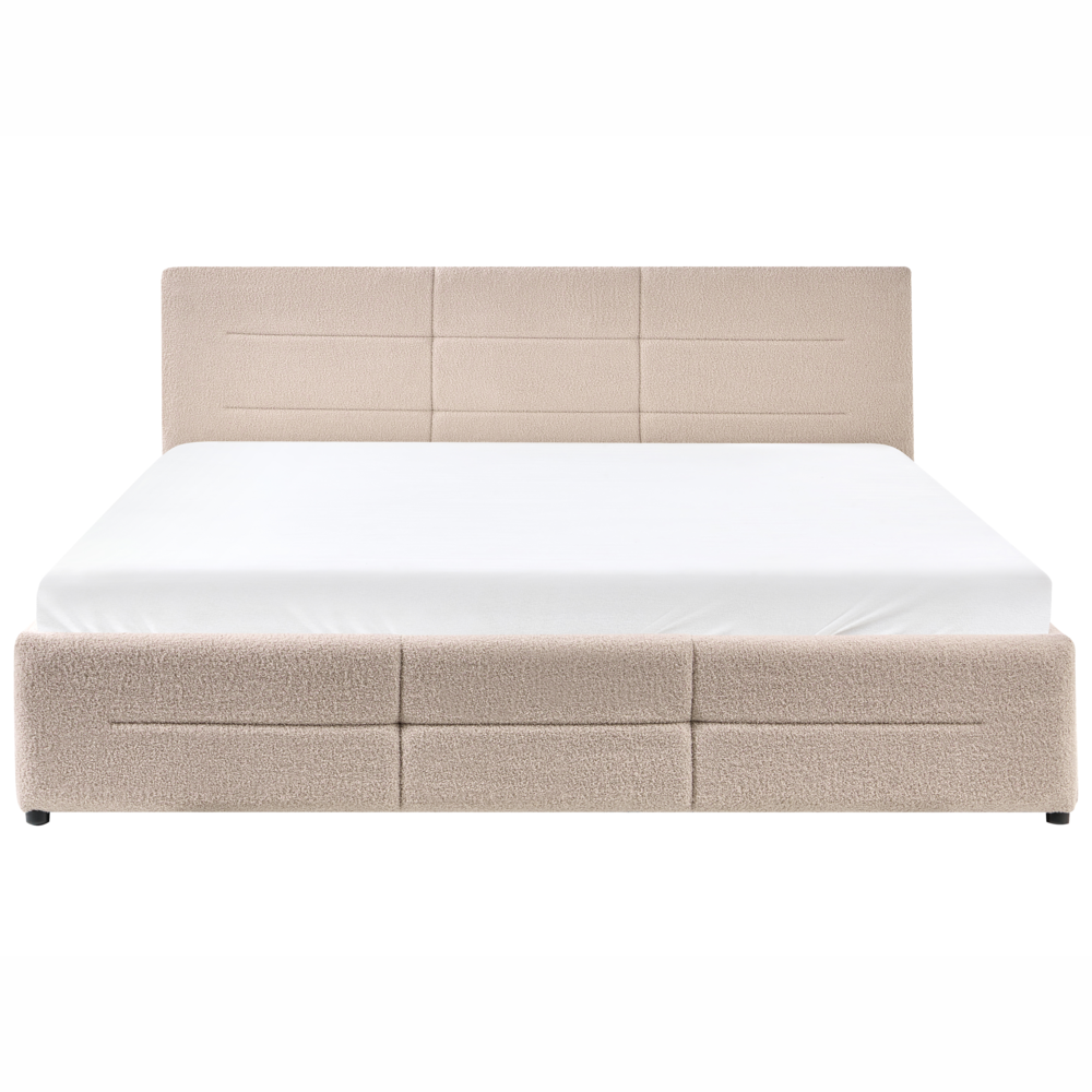 Letto ottomano beige bouclé 180x200 cm con testiera sollevabile e base a doghe Design moderno