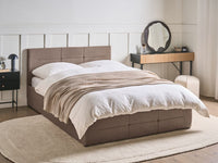 Letto ottomano tortora bouclé 140x200 cm con testiera sollevabile e base a doghe Design moderno