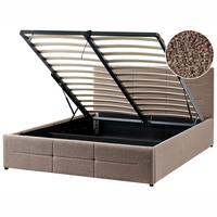 Letto ottomano tortora bouclé 140x200 cm con testiera sollevabile e base a doghe Design moderno