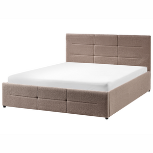 Letto ottomano tortora bouclé 140x200 cm con testiera sollevabile e base a doghe Design moderno