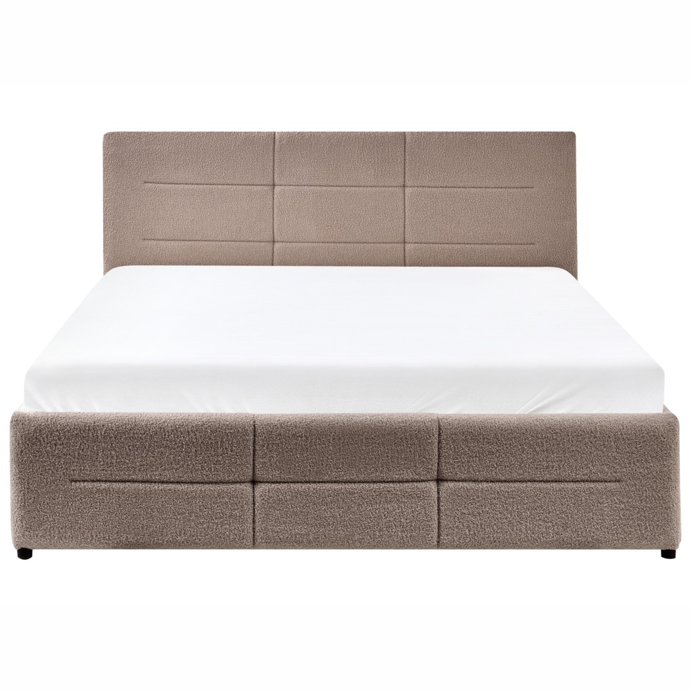 Letto ottomano tortora bouclé 140x200 cm con testiera sollevabile e base a doghe Design moderno