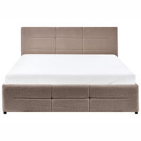 Letto ottomano tortora bouclé 140x200 cm con testiera sollevabile e base a doghe Design moderno