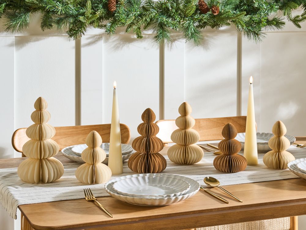 Set di 6 alberi di Natale Figurine Multicolore Carta a nido d'ape Effetto 3D Stile Origami Motivo festivo