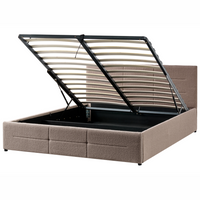 Letto ottomano tortora bouclé 160x200 cm con testiera sollevabile e base a doghe Design moderno