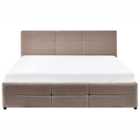 Letto ottomano tortora bouclé 160x200 cm con testiera sollevabile e base a doghe Design moderno