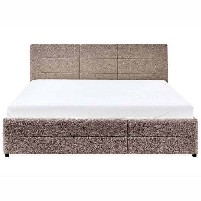 Letto ottomano tortora bouclé 160x200 cm con testiera sollevabile e base a doghe Design moderno