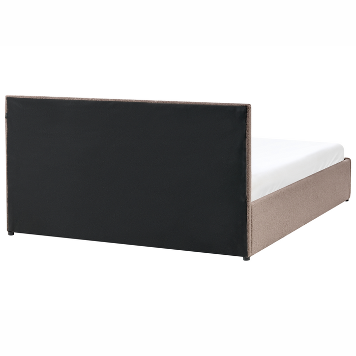 Letto ottomano tortora bouclé 160x200 cm con testiera sollevabile e base a doghe Design moderno