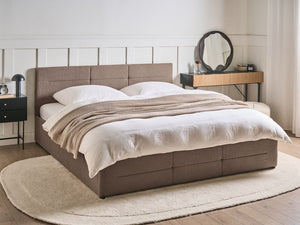 Letto ottomano tortora bouclé 180x200 cm con testiera sollevabile e base a doghe Design moderno