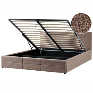 Letto ottomano tortora bouclé 180x200 cm con testiera sollevabile e base a doghe Design moderno