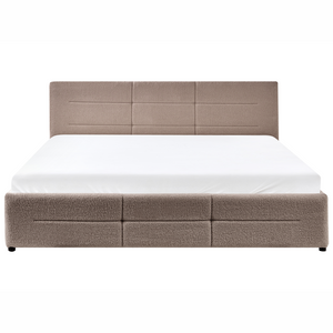 Letto ottomano tortora bouclé 180x200 cm con testiera sollevabile e base a doghe Design moderno