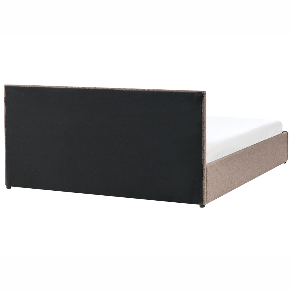 Letto ottomano tortora bouclé 180x200 cm con testiera sollevabile e base a doghe Design moderno