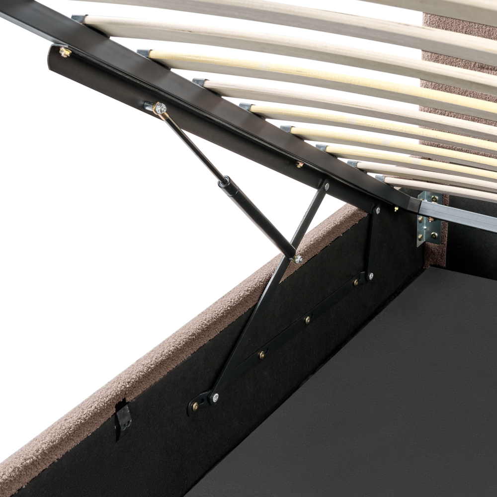 Letto ottomano tortora bouclé 180x200 cm con testiera sollevabile e base a doghe Design moderno