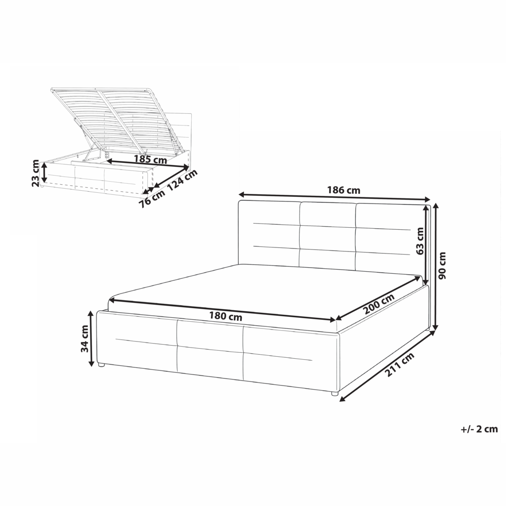 Letto ottomano tortora bouclé 180x200 cm con testiera sollevabile e base a doghe Design moderno