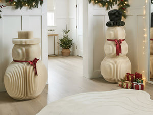 Set di 2 statuine natalizie Pupazzo di neve Beige Carta a nido d'ape Effetto 3D Stile Origami Motivo festivo