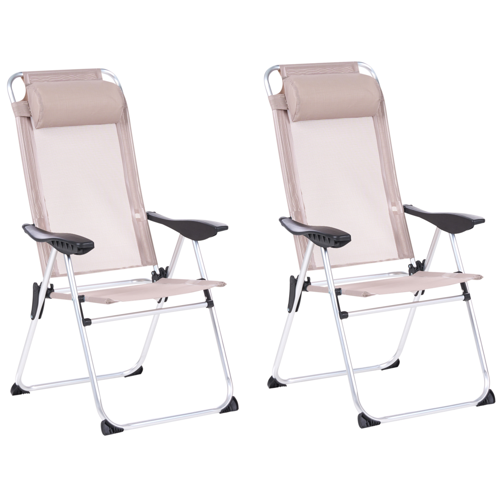 Set di 2 sedie pieghevoli da giardino con schienale regolabile Resistenti alla ruggine Moderna struttura in alluminio anodizzato opaco beige