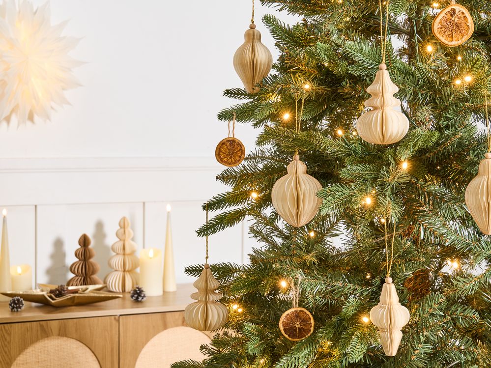 Set di 20 palline di Natale beige in carta a nido d'ape Ornamenti da appendere Decorazioni 3D per Natale