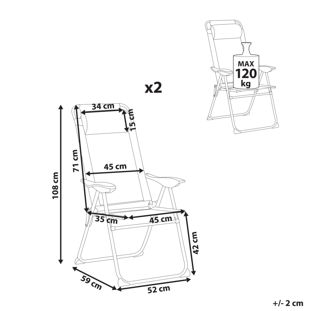 Set di 2 sedie pieghevoli da giardino con schienale regolabile Resistenti alla ruggine Moderna struttura in alluminio anodizzato opaco beige
