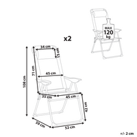 Set di 2 sedie pieghevoli da giardino con schienale regolabile Resistenti alla ruggine Moderna struttura in alluminio anodizzato opaco beige