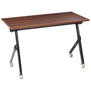 Scrivania da ufficio pieghevole con struttura in metallo marrone scuro e nero, piano in MFC 120 x 60 cm, tavolo pieghevole portatile con rotelle