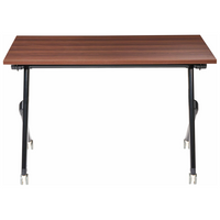 Scrivania da ufficio pieghevole con struttura in metallo marrone scuro e nero, piano in MFC 120 x 60 cm, tavolo pieghevole portatile con rotelle