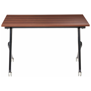 Scrivania da ufficio pieghevole con struttura in metallo marrone scuro e nero, piano in MFC 120 x 60 cm, tavolo pieghevole portatile con rotelle
