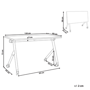 Scrivania da ufficio pieghevole con struttura in metallo marrone scuro e nero, piano in MFC 120 x 60 cm, tavolo pieghevole portatile con rotelle