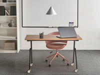 Scrivania da ufficio pieghevole con struttura in metallo marrone e nero, piano in MFC 120 x 60 cm, tavolo pieghevole portatile con rotelle